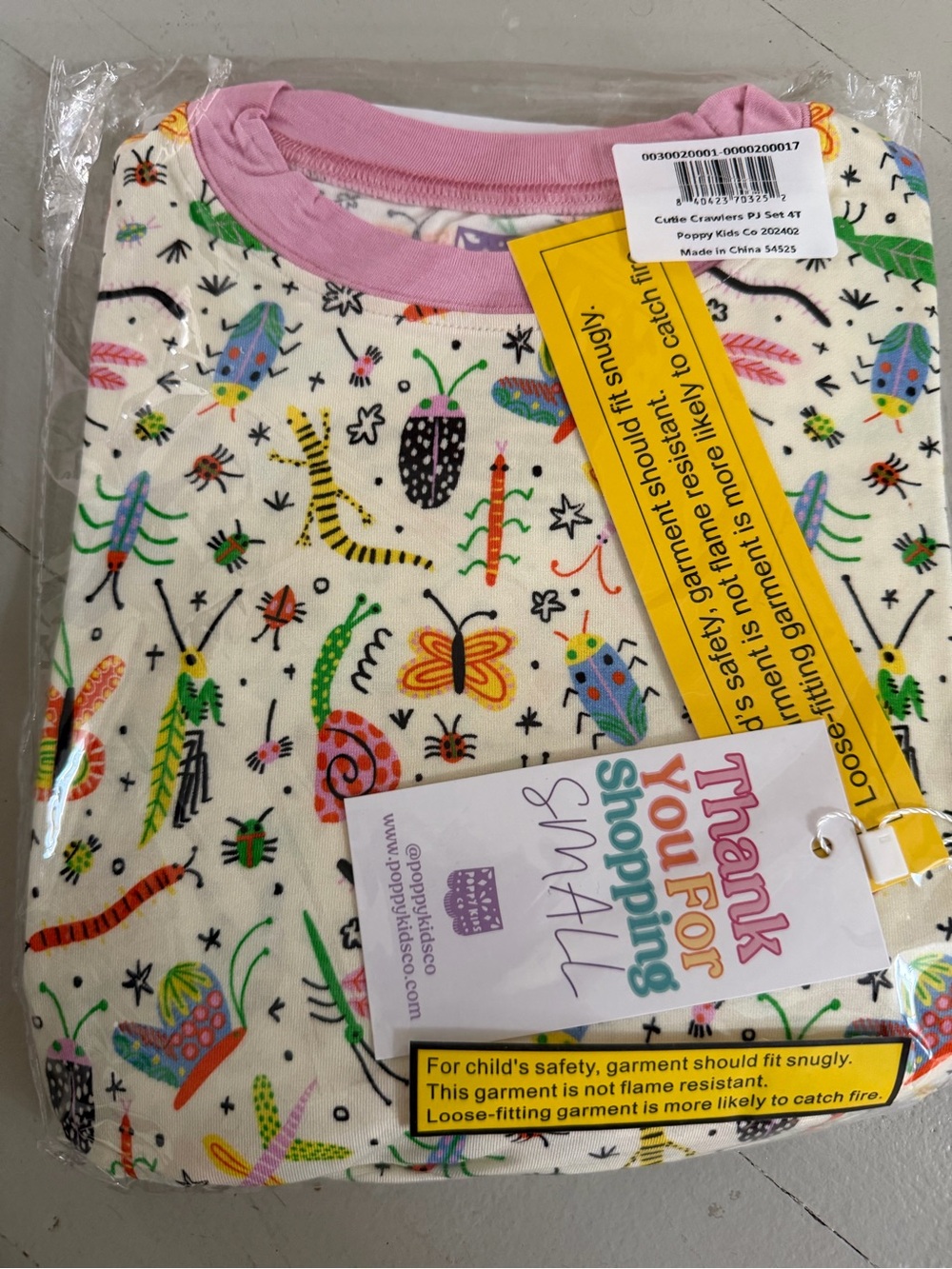 Kids Bug & Butterfly Pajama set - Pink Trim